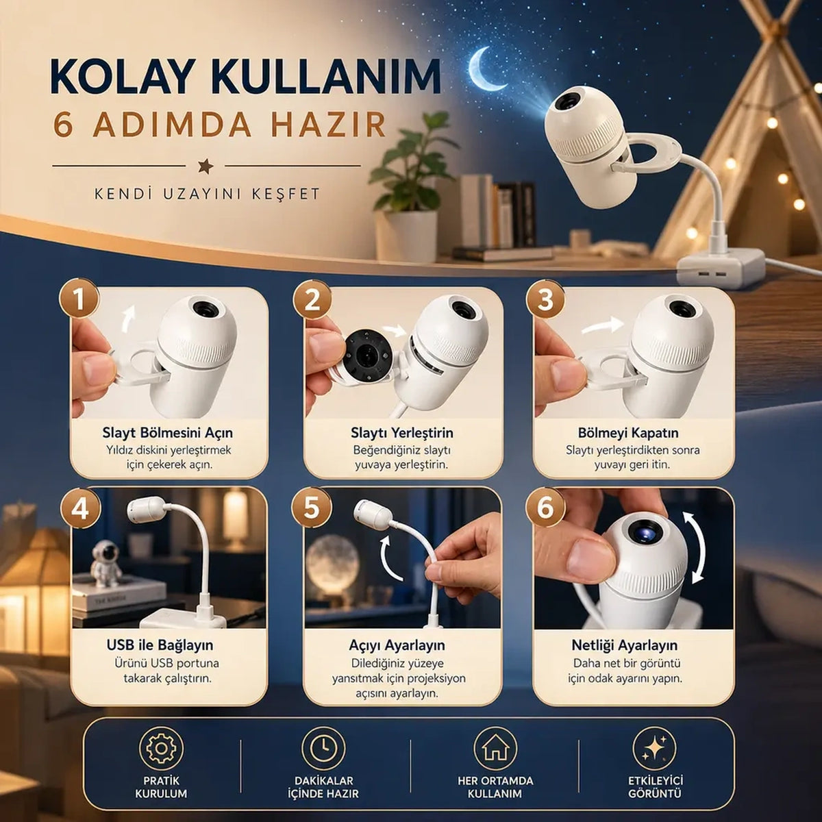 Bebek Projeksiyon Gece Lambası