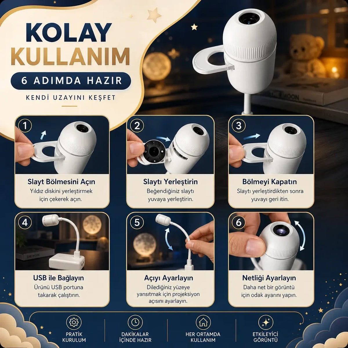 Bebek Projeksiyon Gece Lambası
